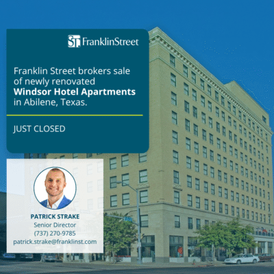 Franklin Street brokers sale of newly renovated Windsor Hotel Apartments in Abilene Texas
