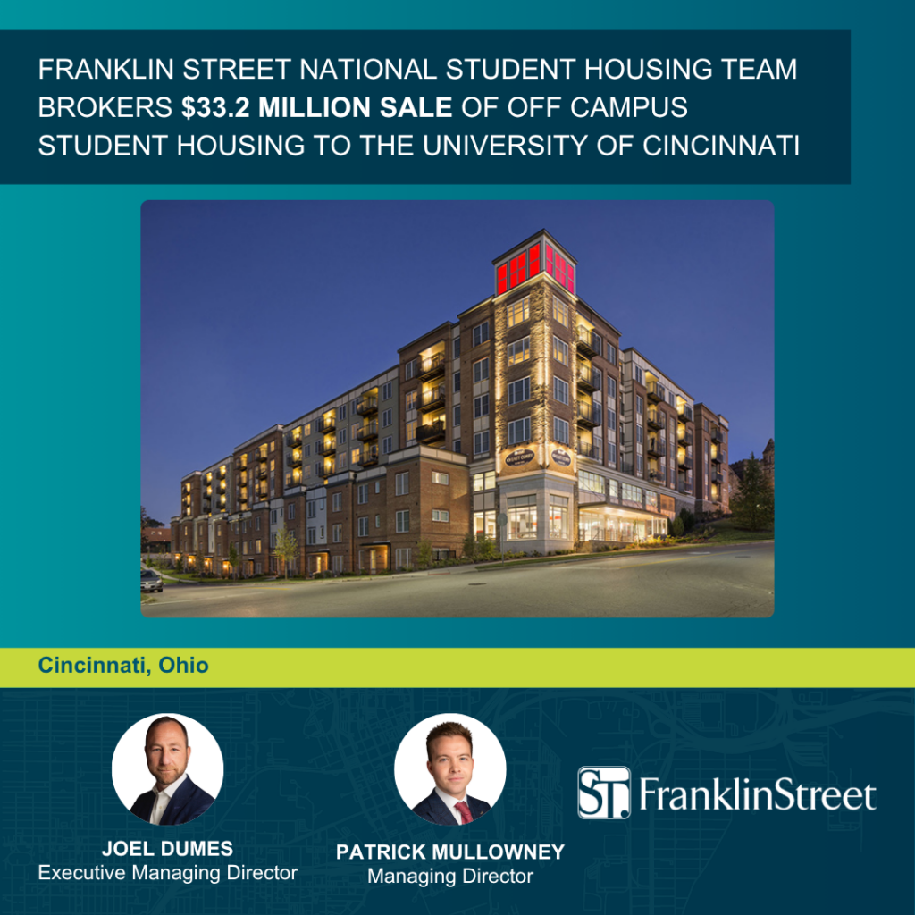Franklin Street national Student Housing team brokers $33.2 million sale of off campus student housing to the University of Cincinnati