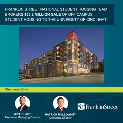 Franklin Street national Student Housing team brokers $33.2 million sale of off campus student housing to the University of Cincinnati